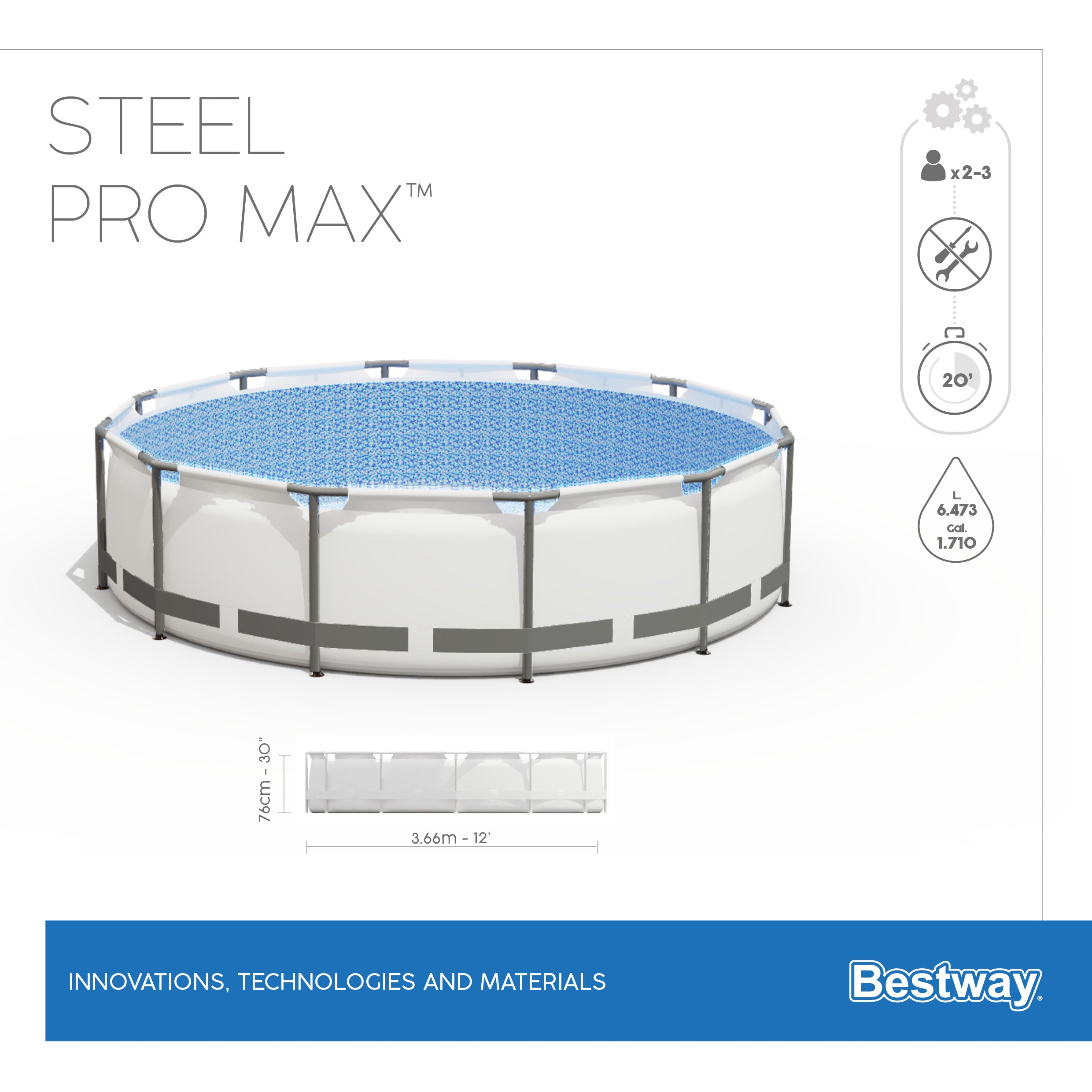 Piscina con struttura rotonda Steel Pro MAX 366x76 cm Bestway 56416