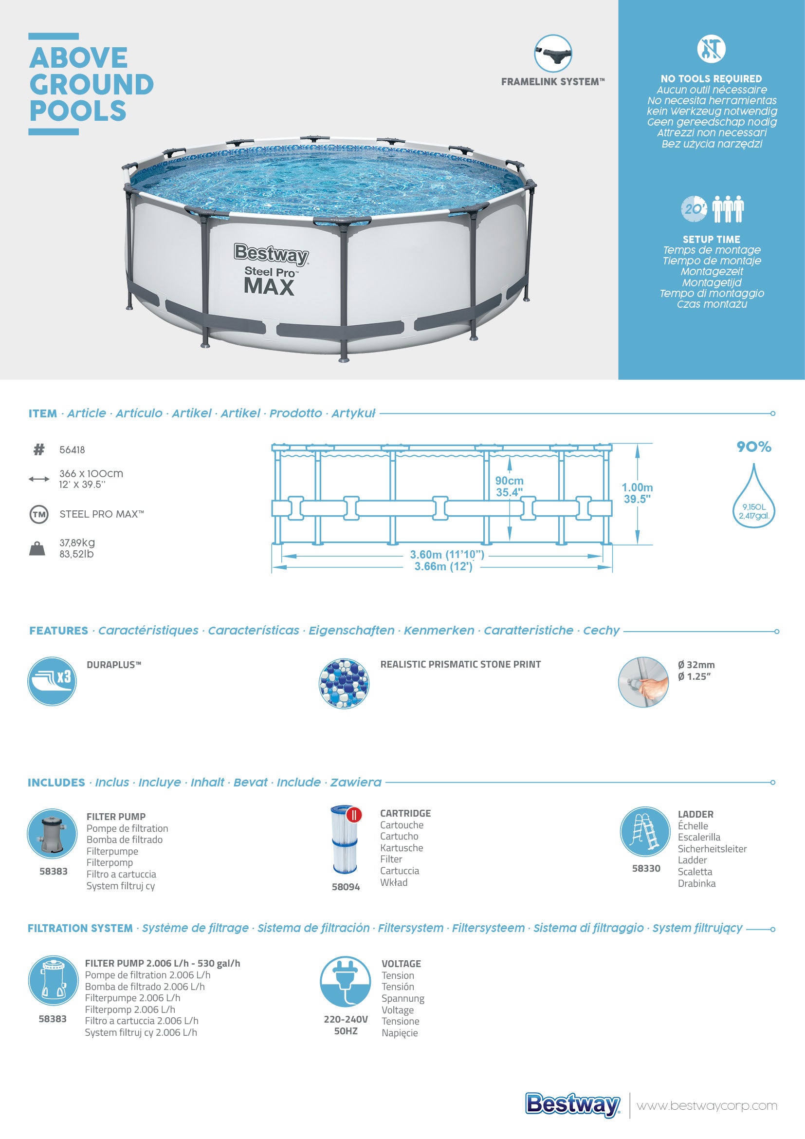 Piscina con struttura rotonda Steel Pro MAX 366x100 cm Bestway 56418