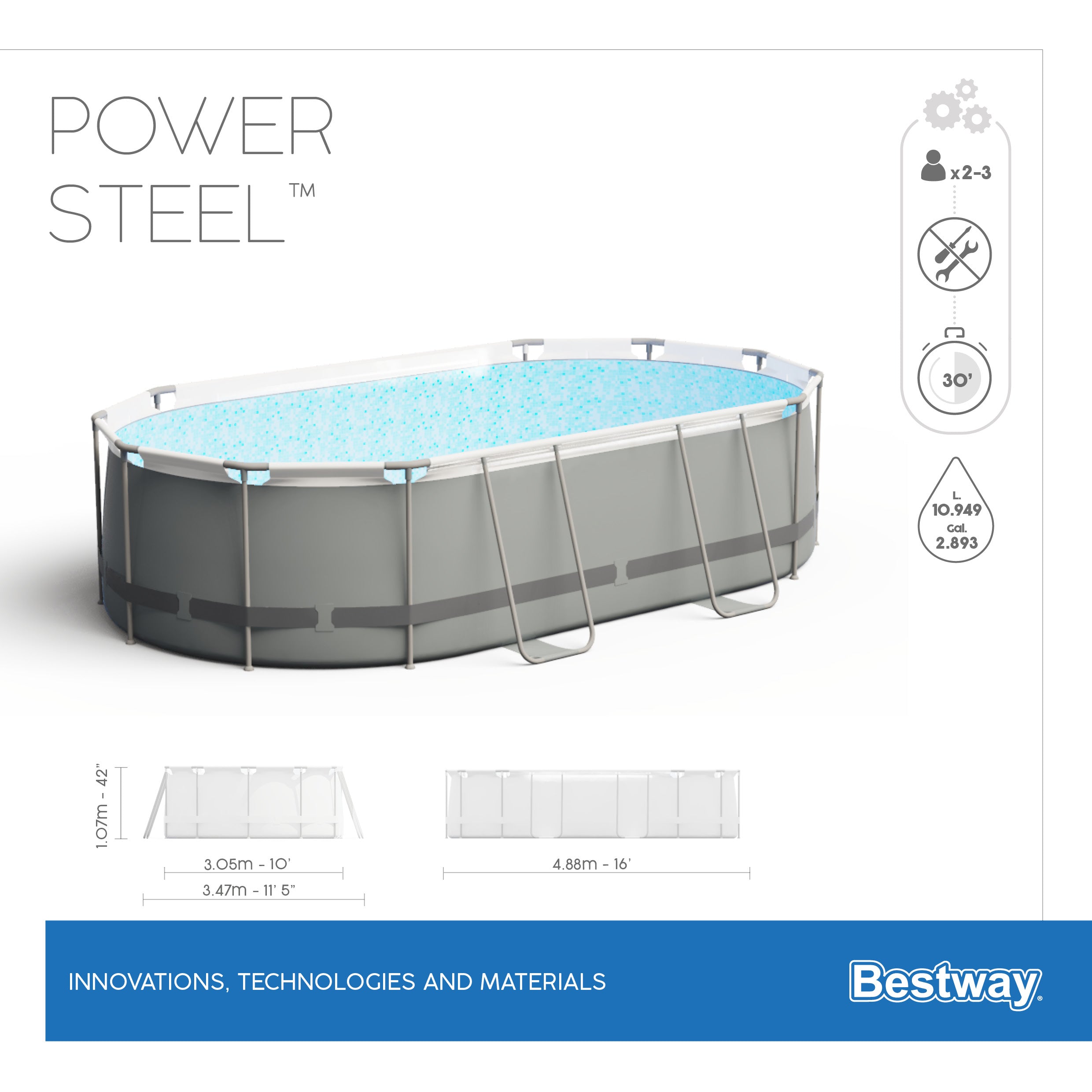 Piscina fuori terra Ovale Power Steel da 488X305X107 cm Bestway 56448