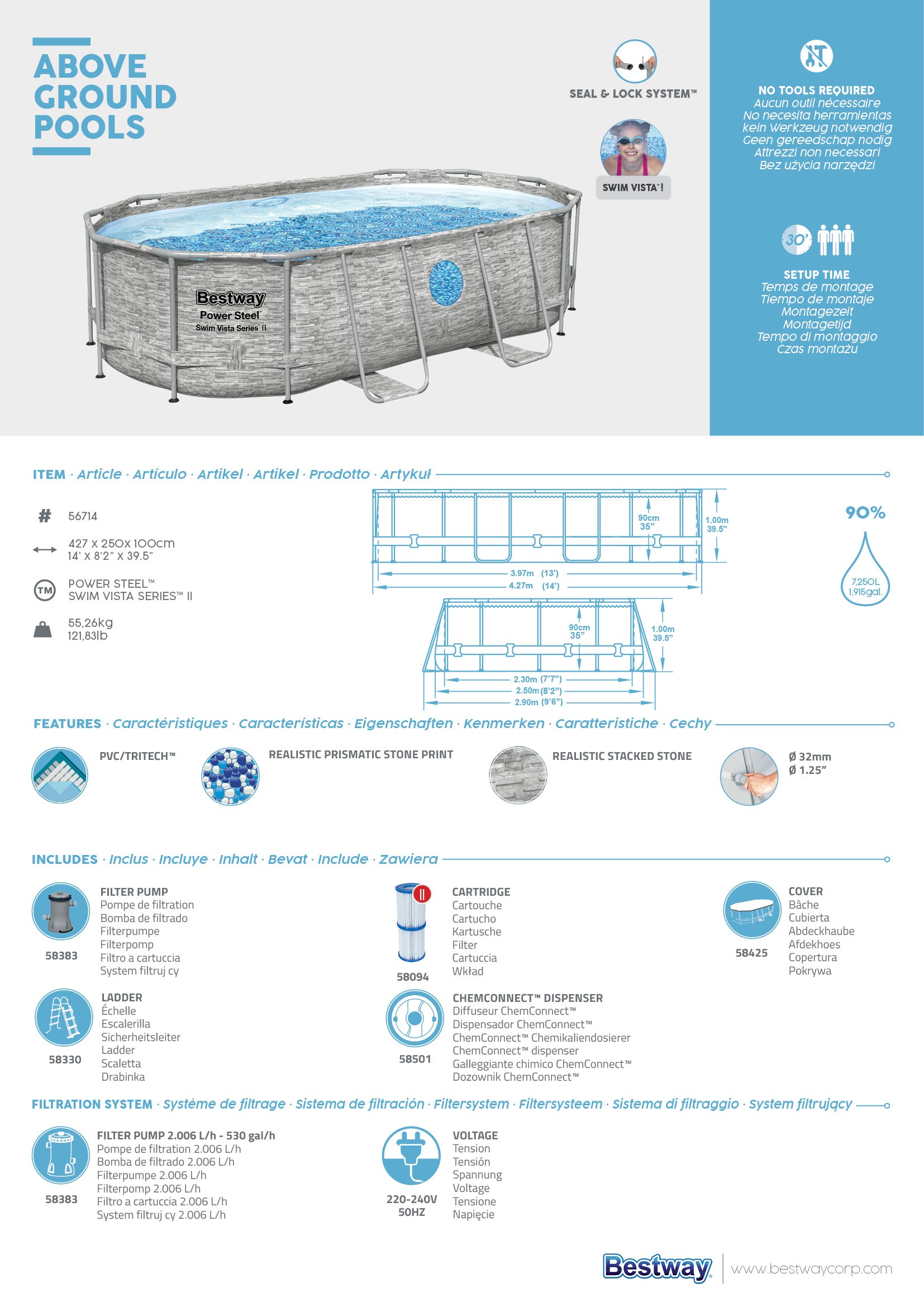 Piscina Power Steel Swim Vista Series II Ovale effetto marmo con Oblò Be