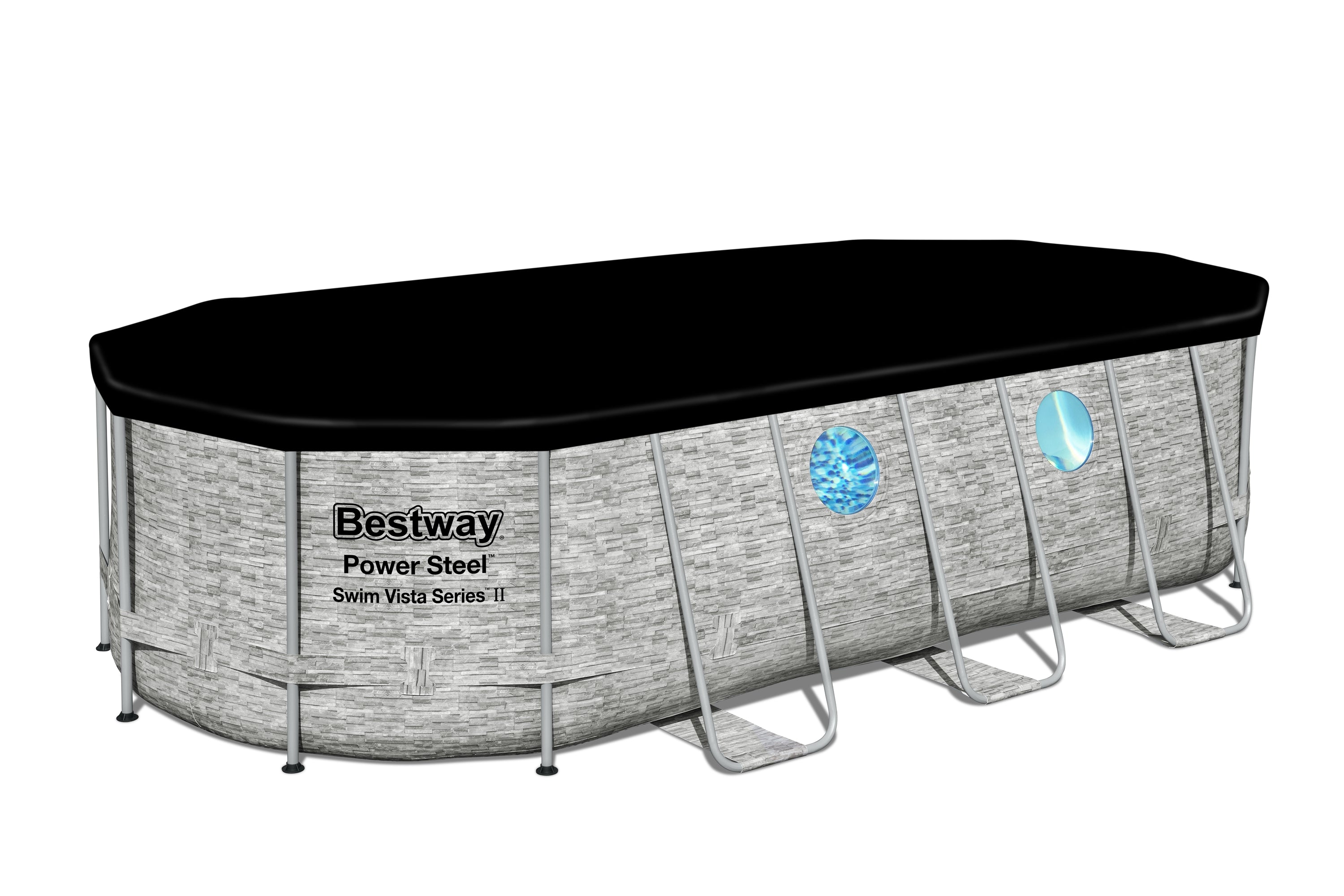 Piscina Ovale rattan con Oblò Power Steel Swim Vista 549x274x122 cm Bestway 56716