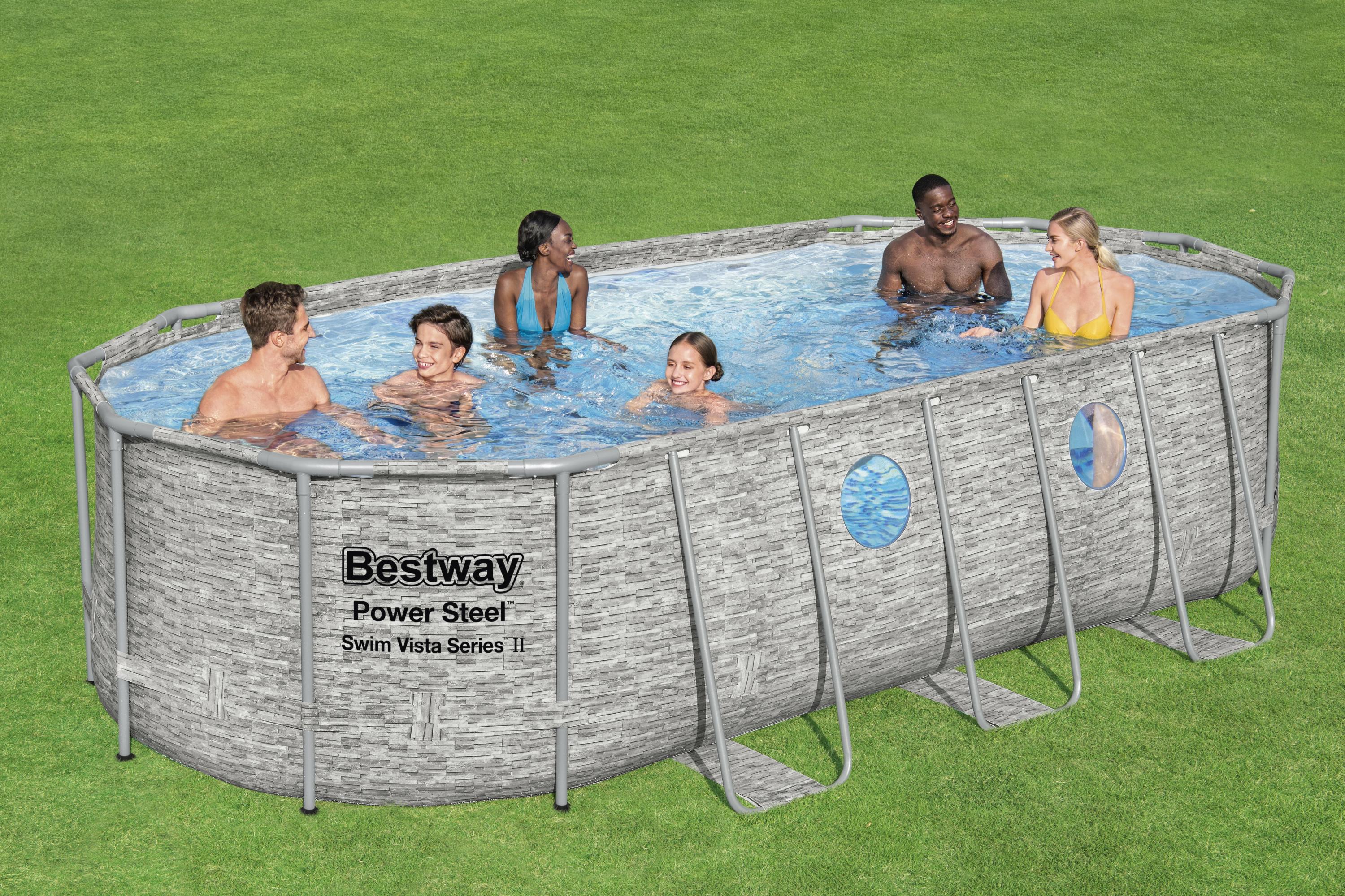 Piscina Ovale rattan con Oblò Power Steel Swim Vista 549x274x122 cm Best