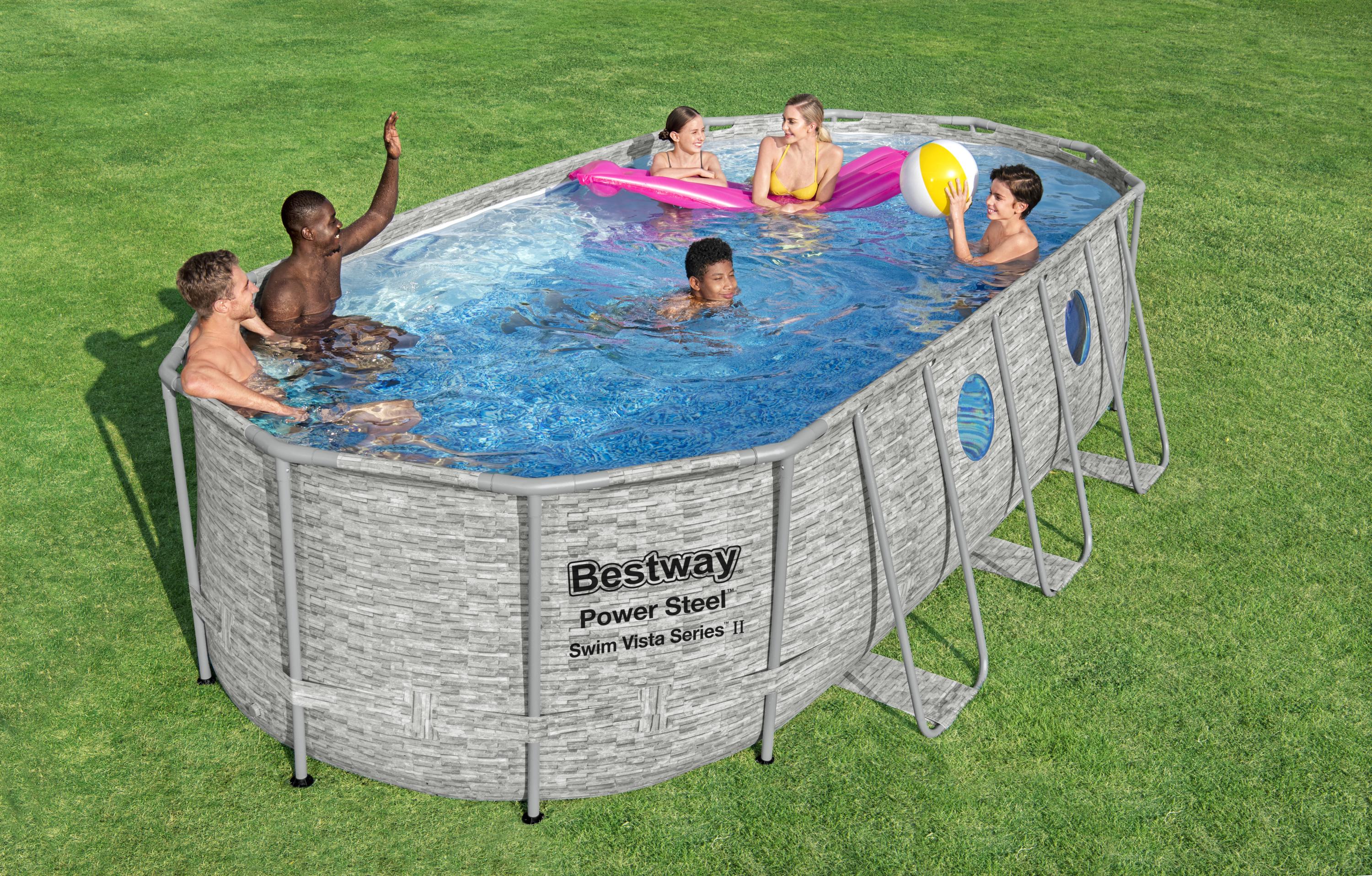 Piscina Ovale rattan con Oblò Power Steel Swim Vista 549x274x122 cm Bestway 56716