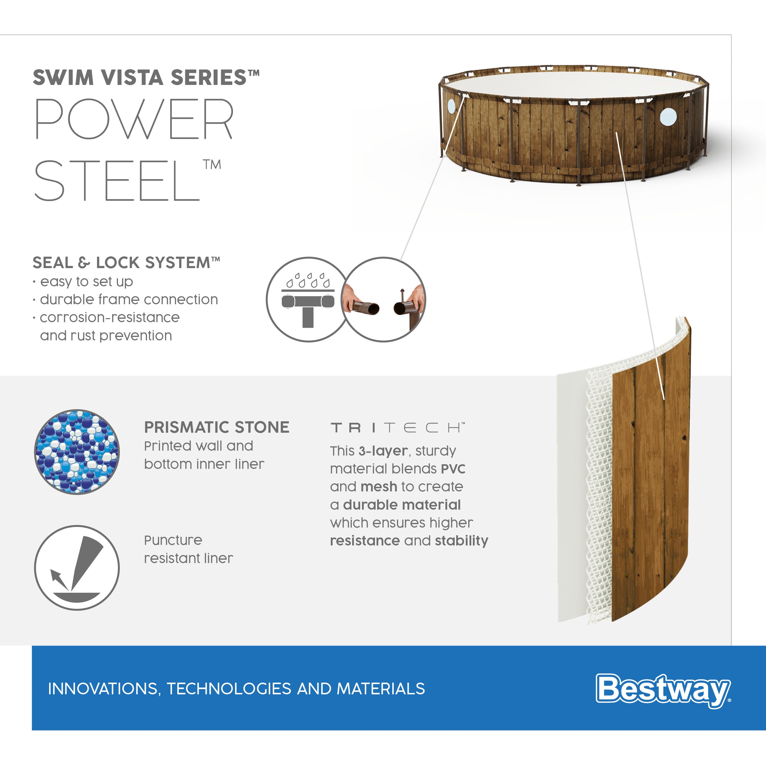 Piscina tonda Power Steel Swim Vista Series Con Oblò 488X122 Bestway 56725