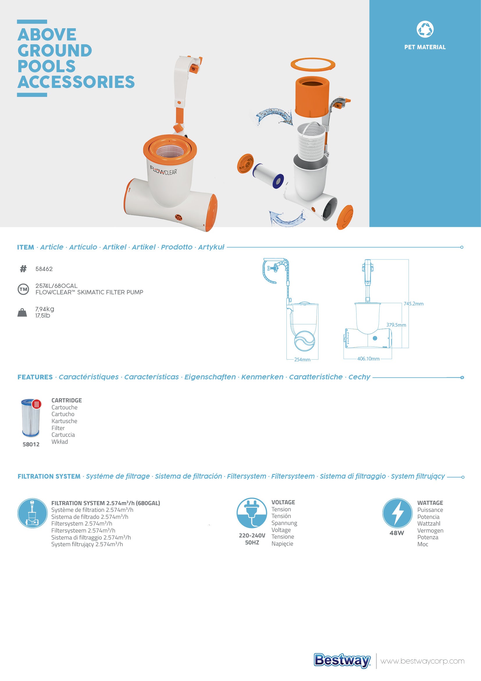 Pompa filtro skimmer a parete per piscine Flowclear Skimatic Bestway 58462