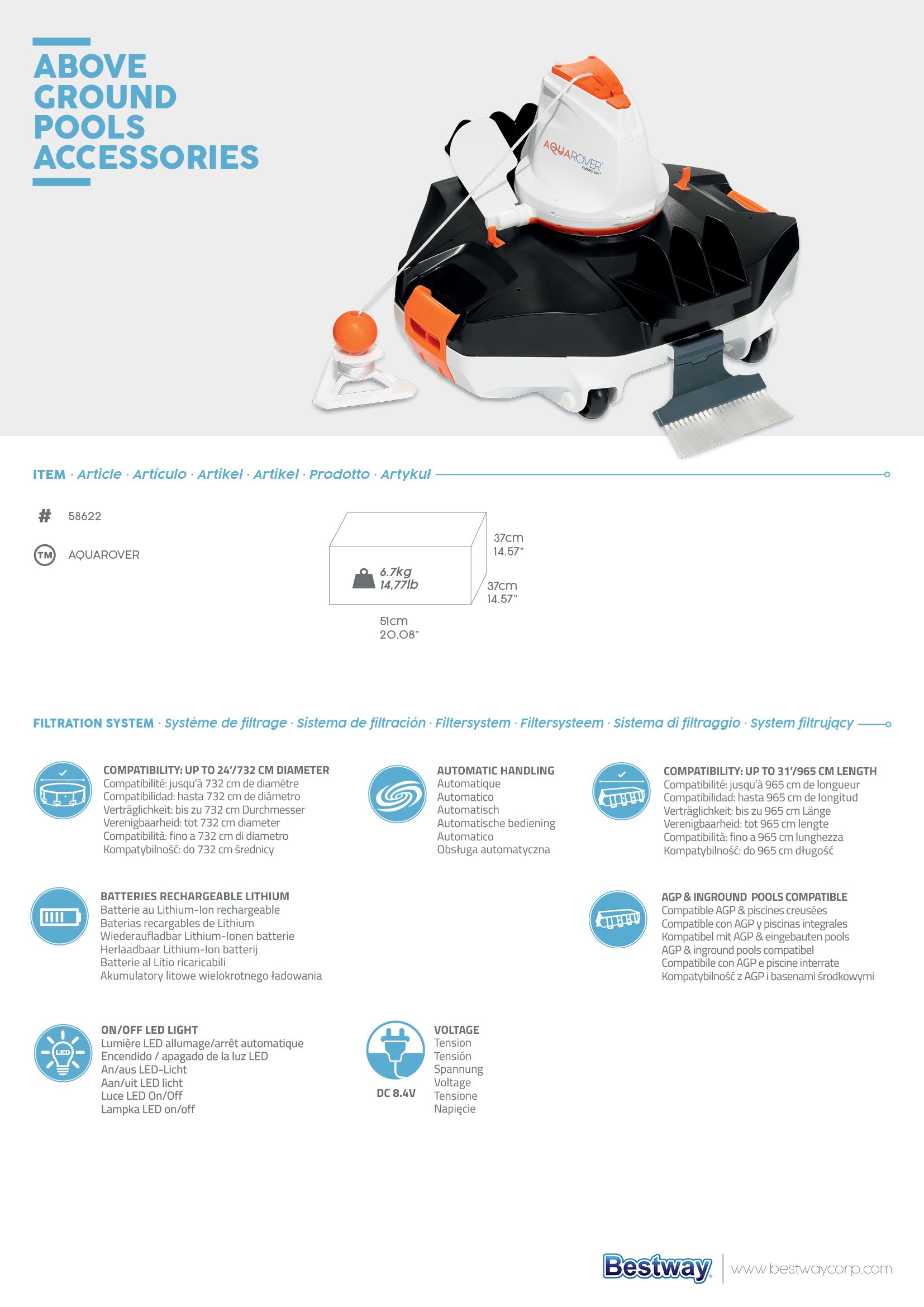 Robot automatico per la pulizia fondo piscina AquaRover Bestway 58622