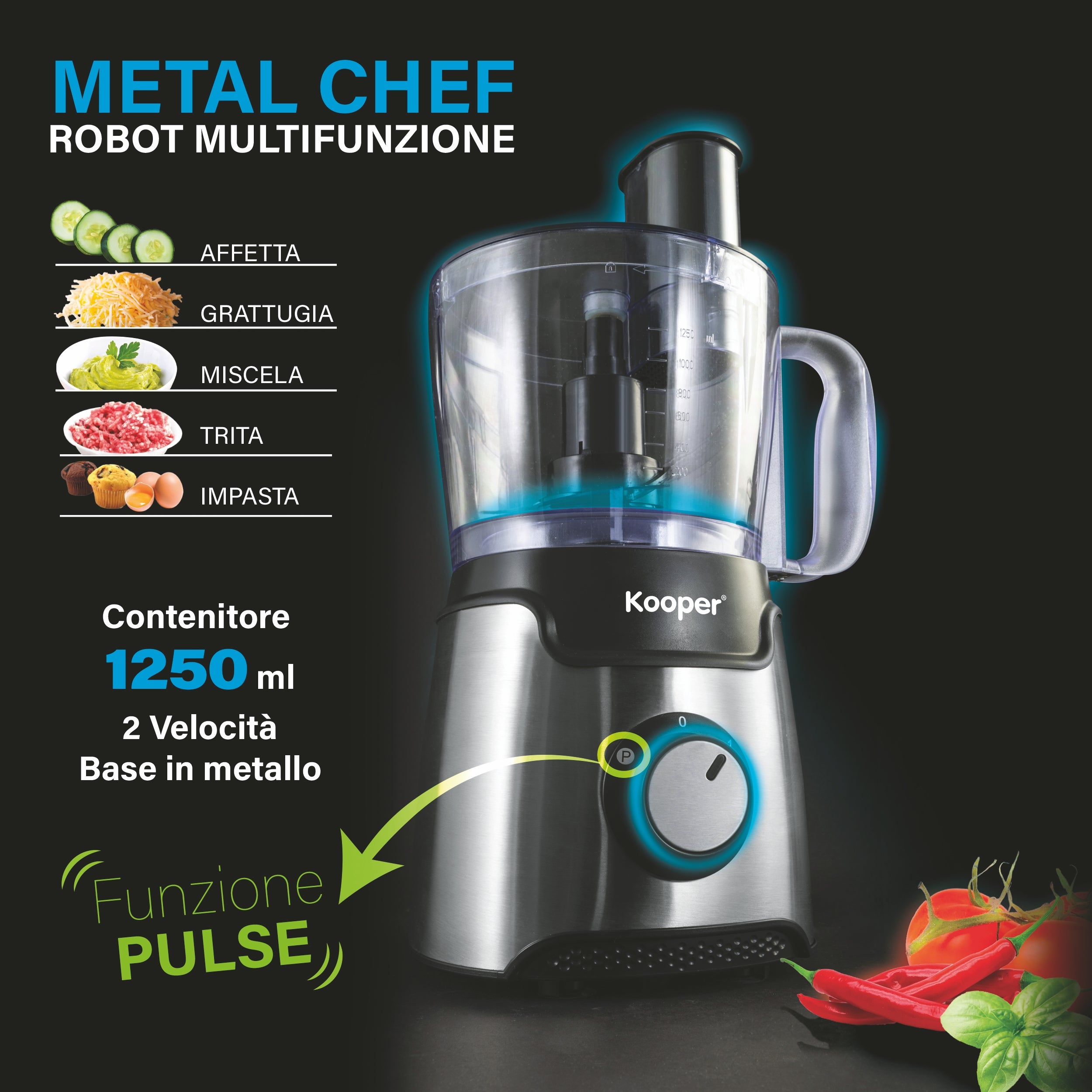 Metal Chef Robot multifunzione lame in acciaio inox  due velocit