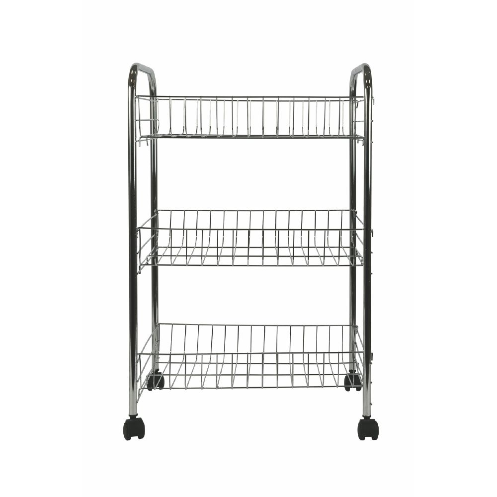 Carrello da cucina con ruote, 3 ripiani, in metallo cromato 40x26xh.62 cm