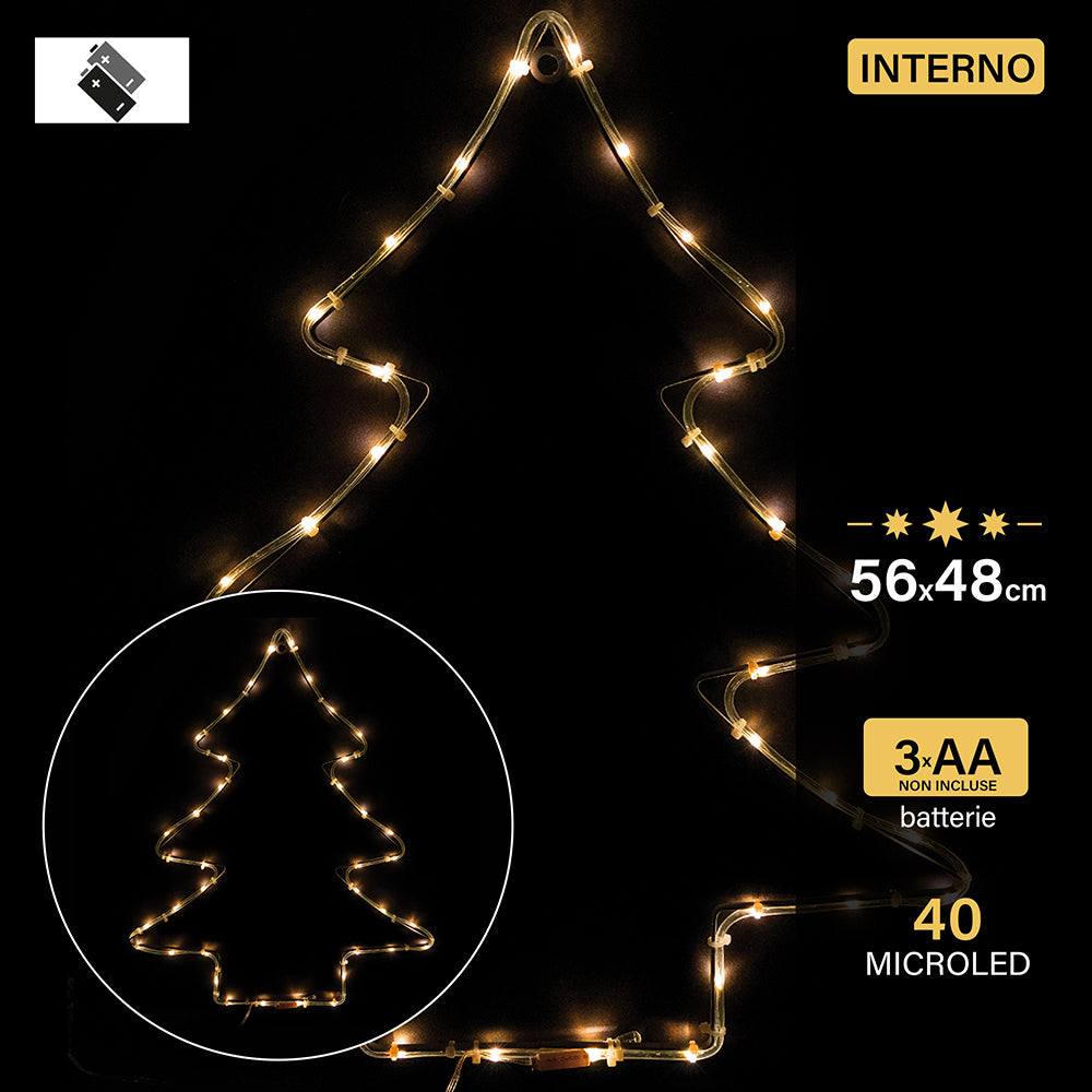 Insegna luminosa Albero 40 microled abatteria, bianco caldo, uso interno 56x44 cm