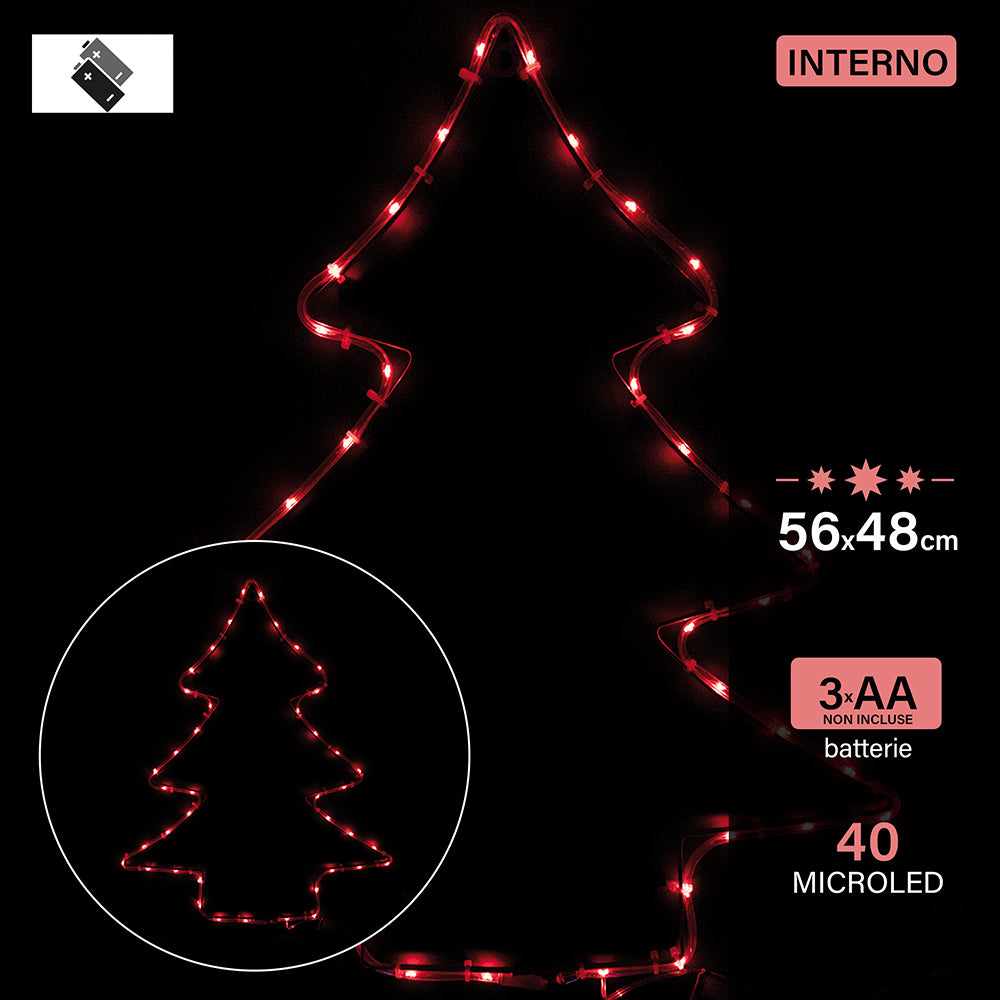 Decorazione insegna luminosa da appendere albero con 40 microled a batteria per uso interno 56x44 cm