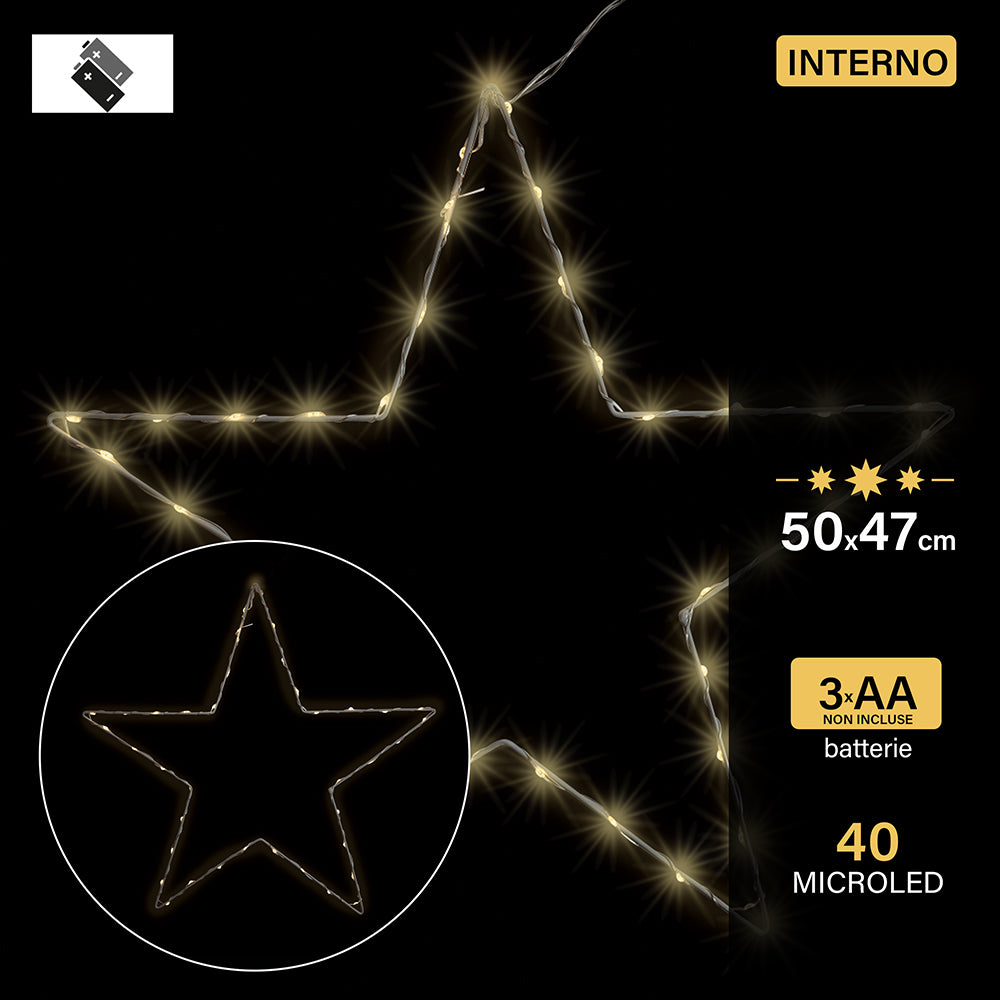 Stella 40 microled a batteria bianco caldo, usointerno 50x47 cm