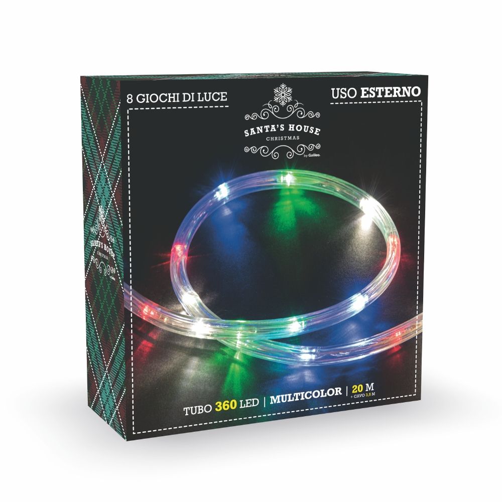 Tubo luminoso 20 metri con 360 luci led bianco freddo 8 giochi luce per uso esterno