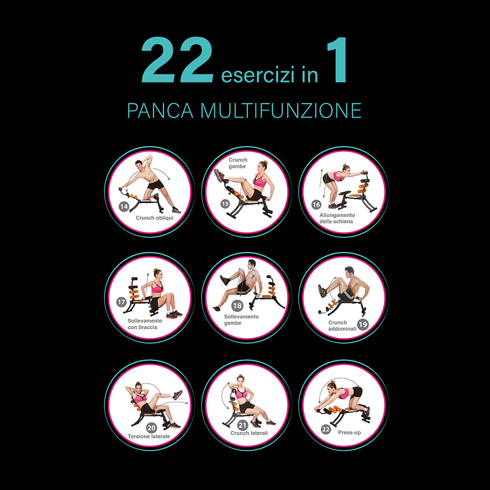 Panca fitness multifunzione 22 in 1 richiudibile e salvaspazio, FitLover