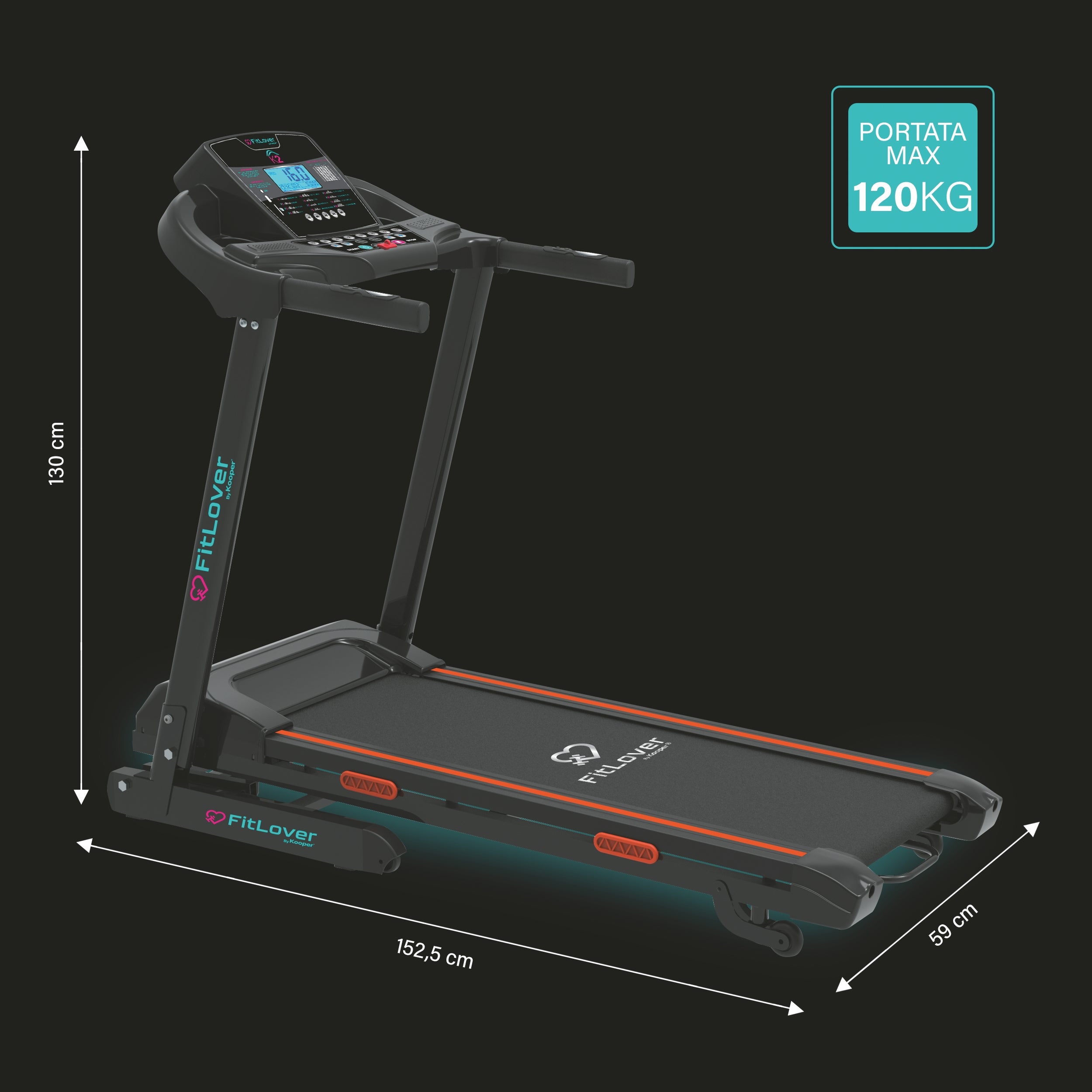 Tapis Roulant elettrico con display digitale, slot Mp3, USB e scheda SD, 12 programmi, K2 FitLover