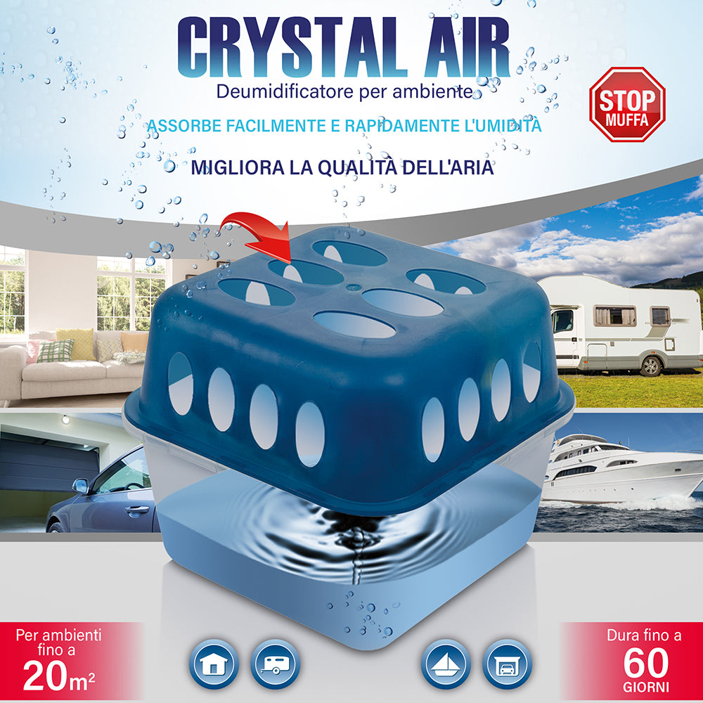 Deumidificatore per ambiente con cristalli e 2 ricariche 800 ml