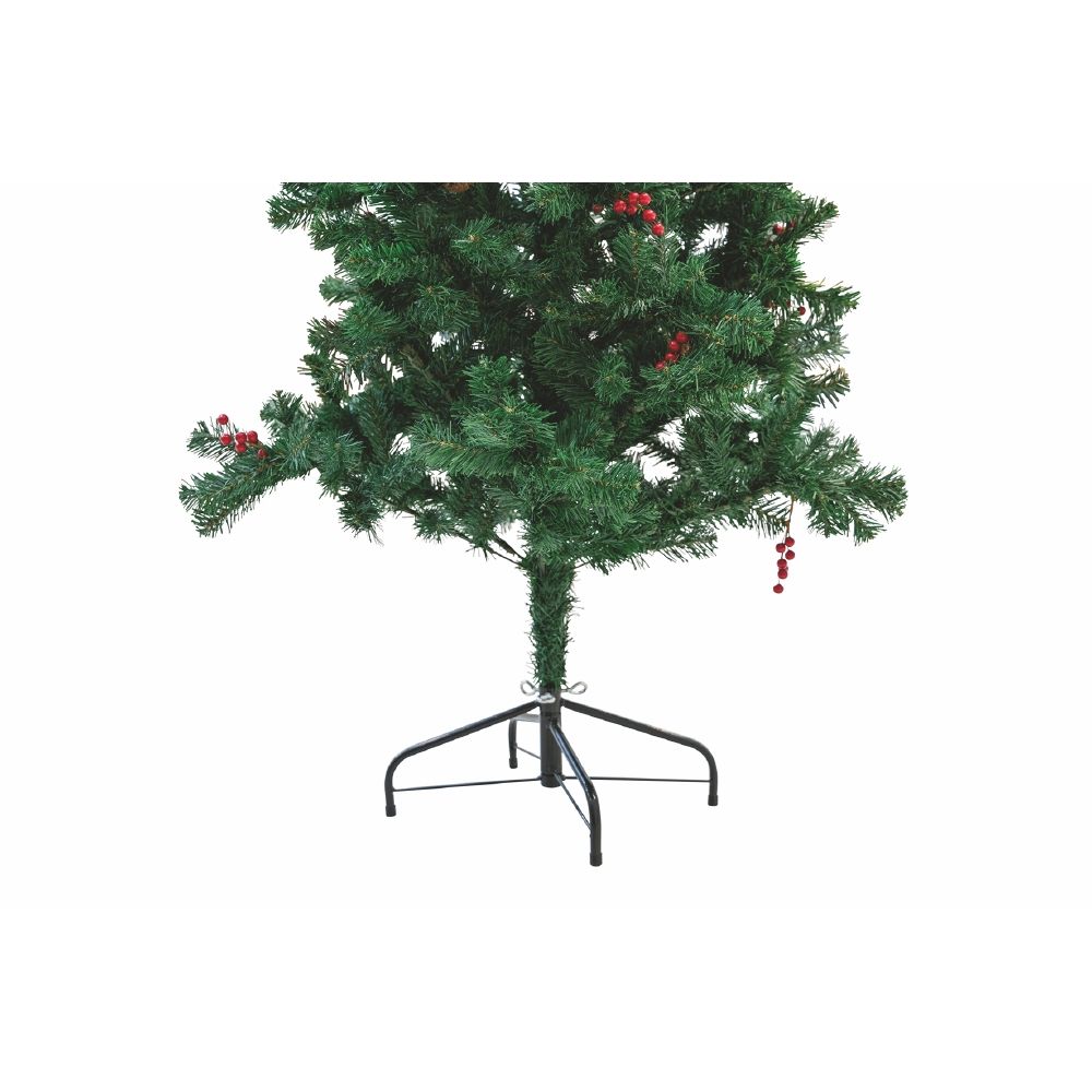 Albero di natale abete verde con pigne e bacche struttura ad incastro e base in metallo Sestriere Superior