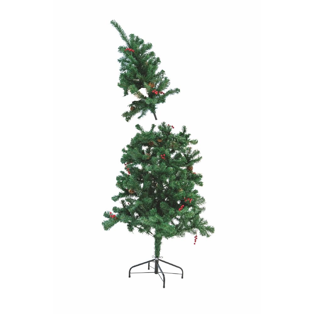 Albero di natale abete verde con pigne e bacche struttura ad incastro e base in metallo Sestriere Superior