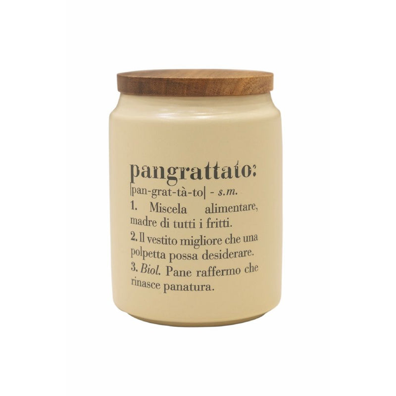Barattolo 800 ml in gres color crema con coperchio in bamboo Victionary