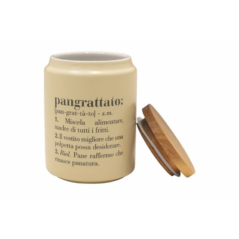 Barattolo 800 ml in gres color crema con coperchio in bamboo Victionary