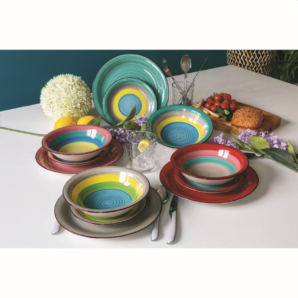 Piatti da portata in ceramica colorata dipinta a mano set 12 pezzi Corfù