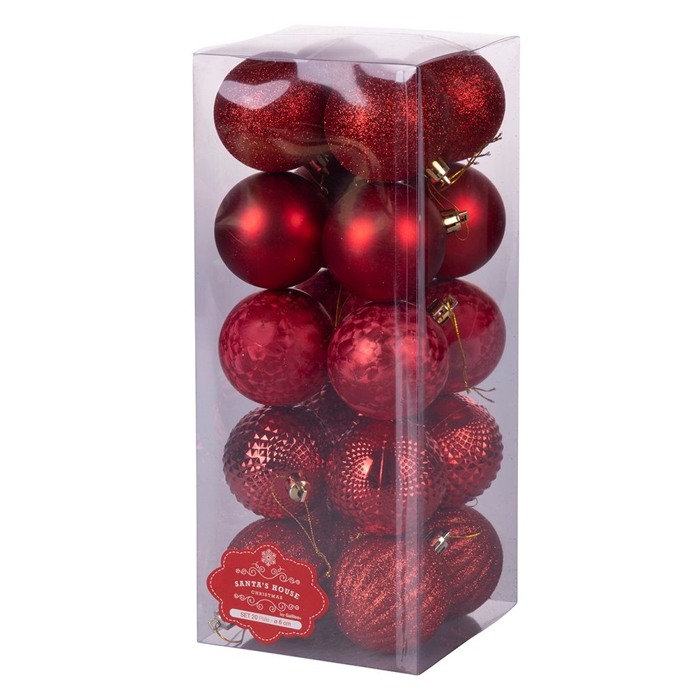 Confezione di 20 palline natalizie assortite diametro 6 cm lucide satinate e glitterate set 20 palline Santa's House