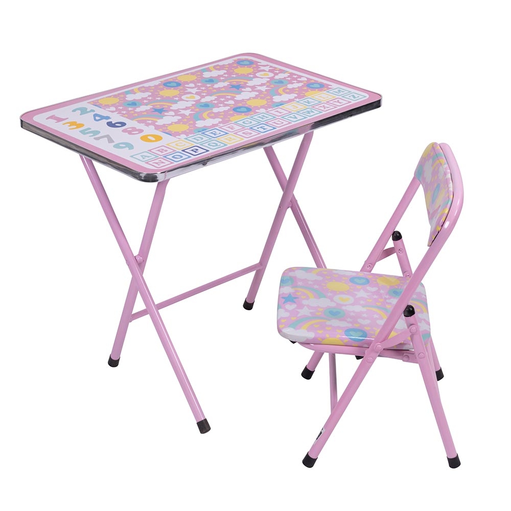 Scrivania set mini tavolo e sedia pieghevoli con struttura in metallo decorato per bambini