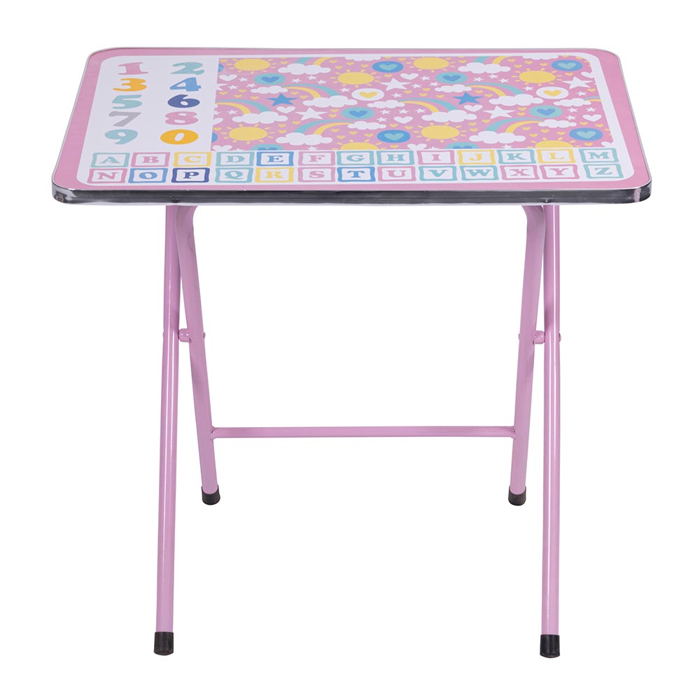 Scrivania set mini tavolo e sedia pieghevoli con struttura in metallo decorato per bambini