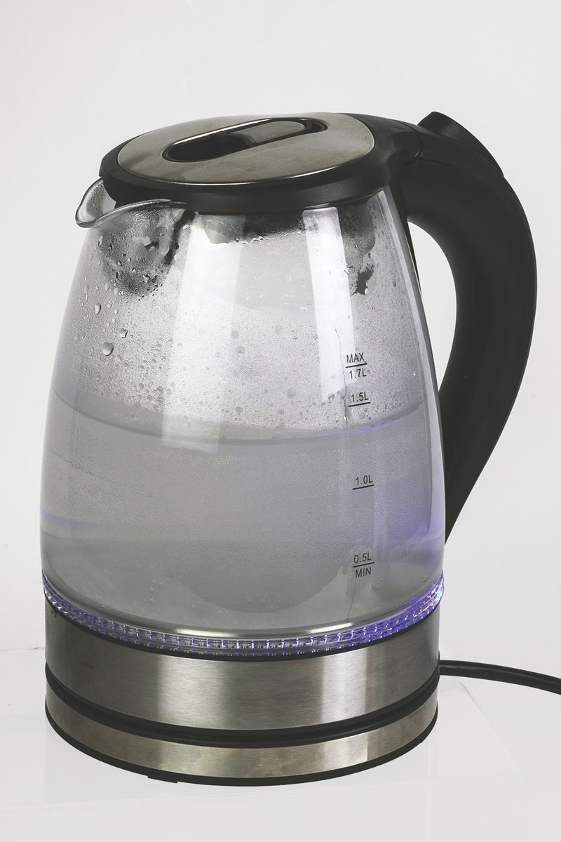 Bollitore scalda acqua elettrico caraffa in vetro e acciaio 1,7 litri 1800W  Boiled