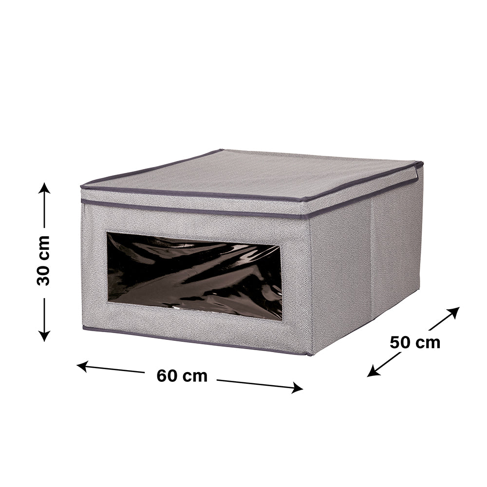 Scatola guardaroba misura XXL, effetto spigato, finestra trasparente e coperchio 60x50 cm