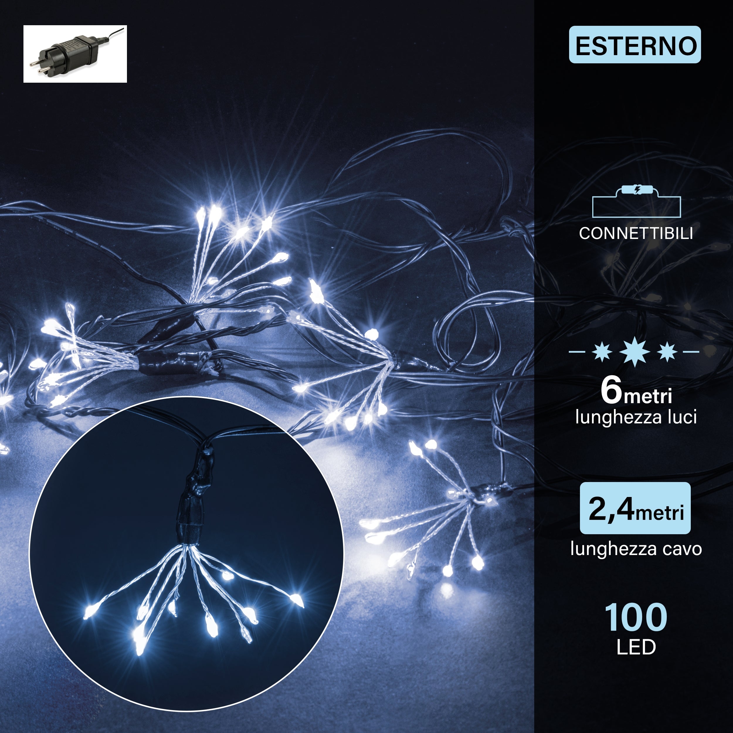 Ciuffi 100 led bianco freddo connettibili  uso esterno 6 m 3 6W