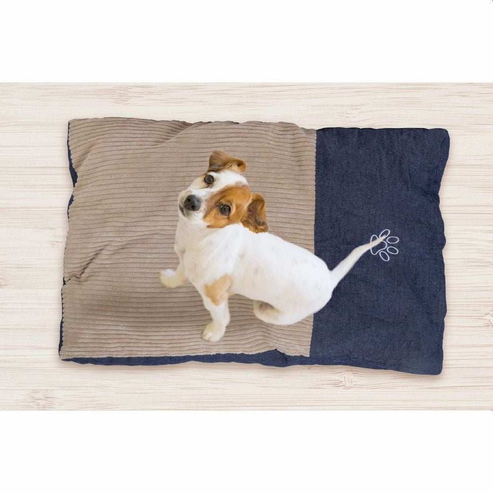 Tappeto imbottito per cani tessuto jeans e velluto sfoderabile con zip 90x60 cm