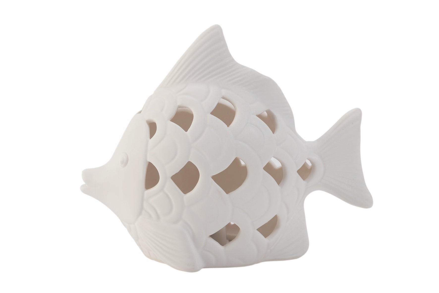 Pesce led in ceramica traforata bianco 14x7xH11 cm Caraibe