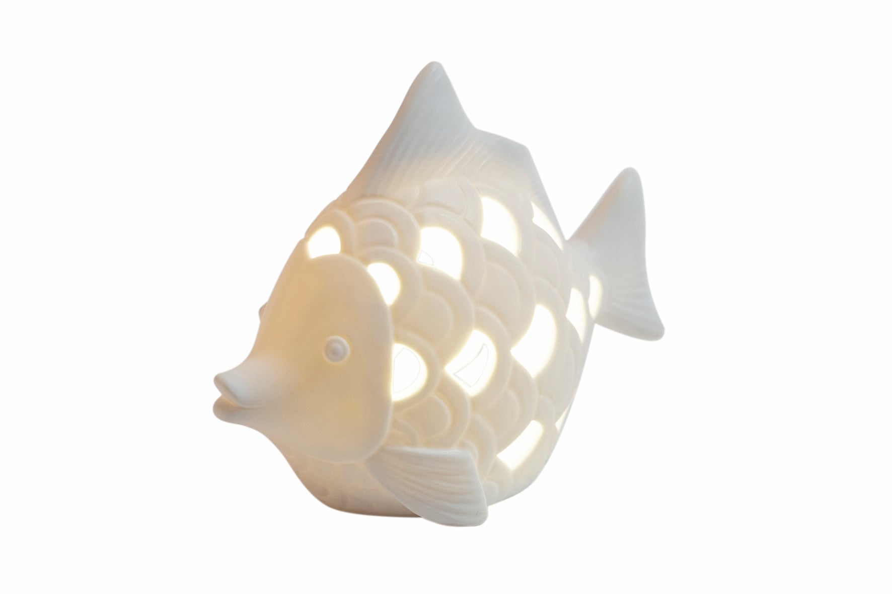 Pesce led in ceramica traforata bianco 14x7xH11 cm Caraibe