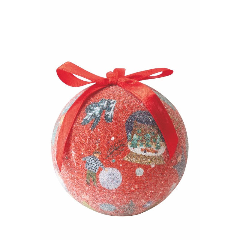 Scatola box 14 palle di Natale con laccetto diametro 7,5 cm, Santa's House