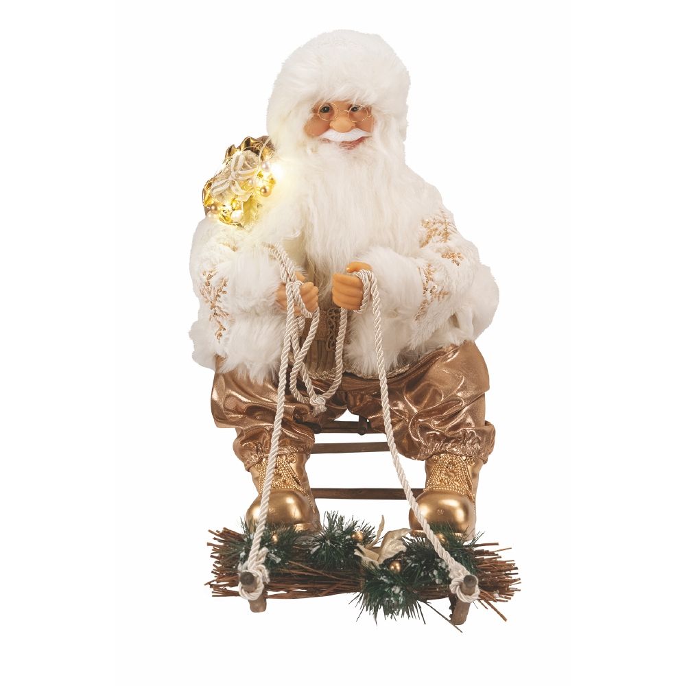 Babbo Natale con slitta 12 led in stoffa h. 60 cm, XMas