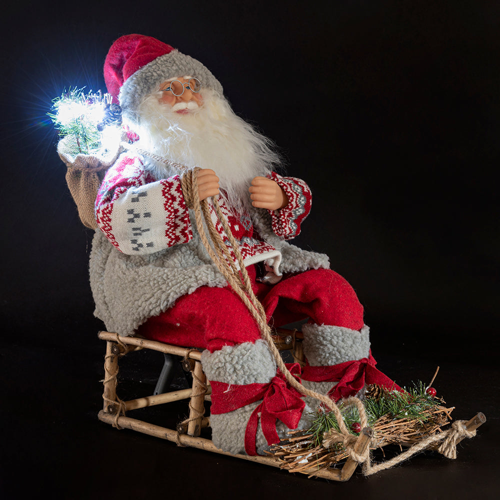 Babbo Natale decorativo 12 led con slitta in legno XMas