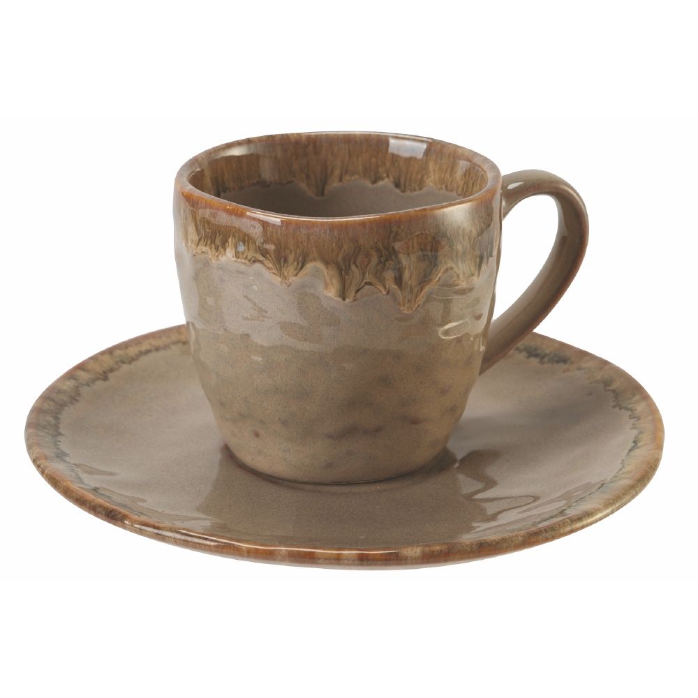 Set 6 tazzine caffè 90 ml con piattino in stoneware, Keros