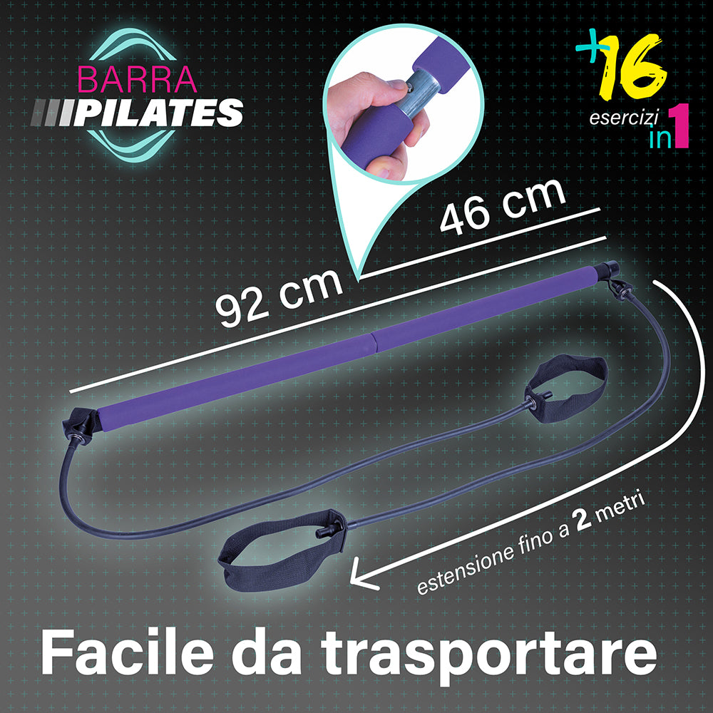 Barra Pilates multifunzione, bande elastiche, 2 impugnature per mani e piedi, Fitlover