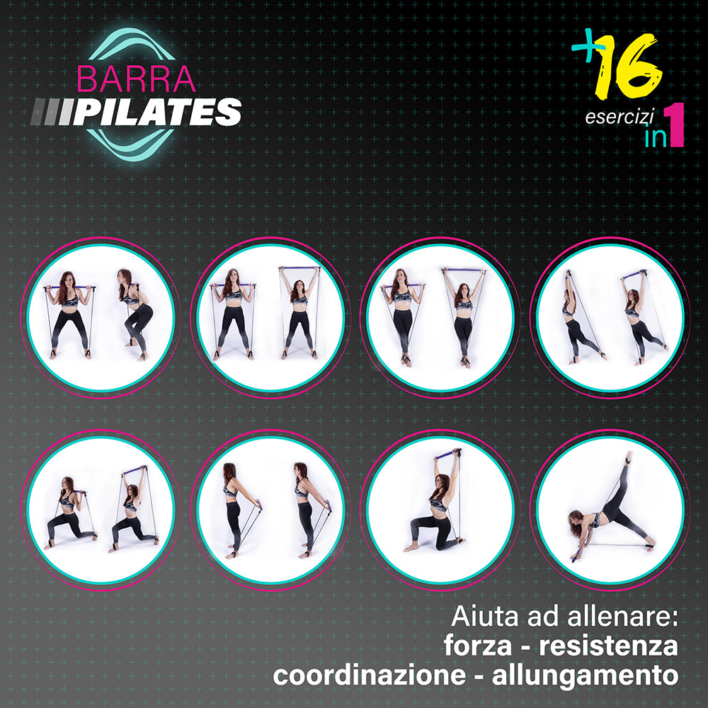 Barra Pilates multifunzione, bande elastiche, 2 impugnature per mani e piedi, Fitlover