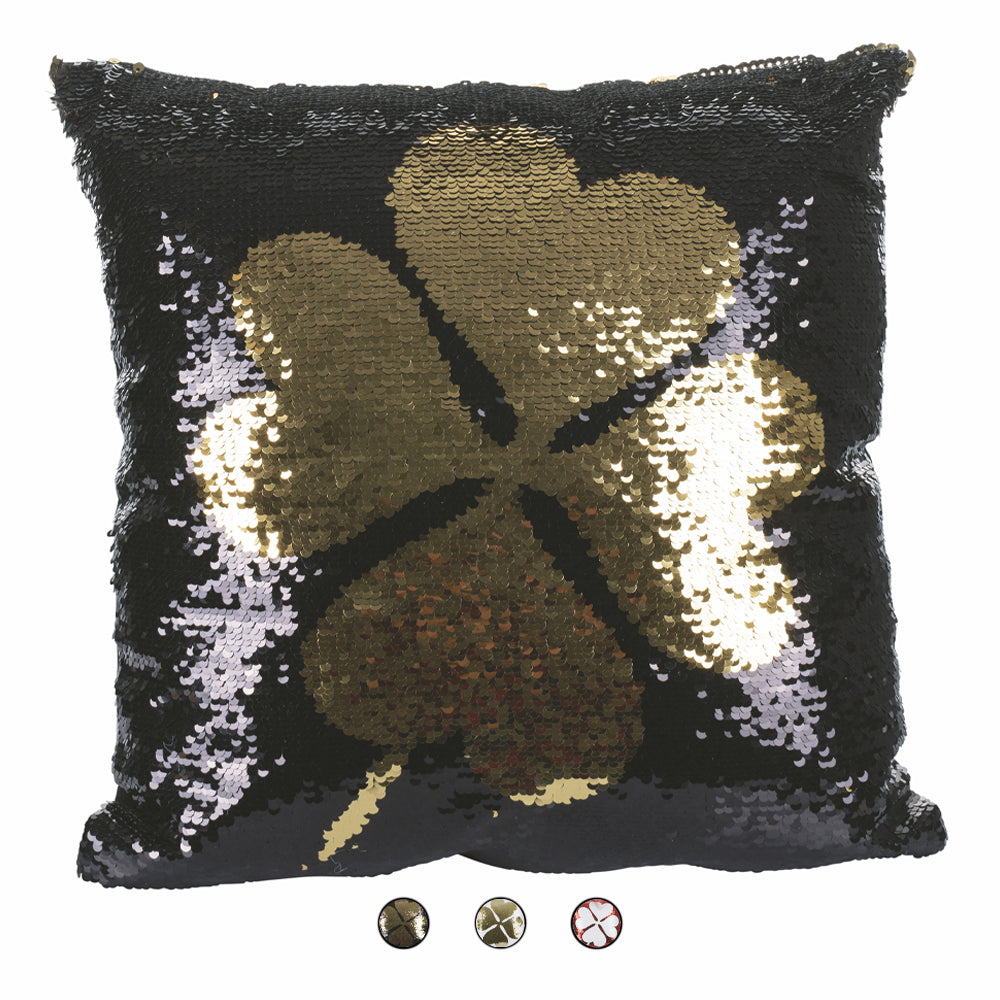 Cuscino arredo quadrifoglio 40x40 cm con paillettes, sfoderabile con zip