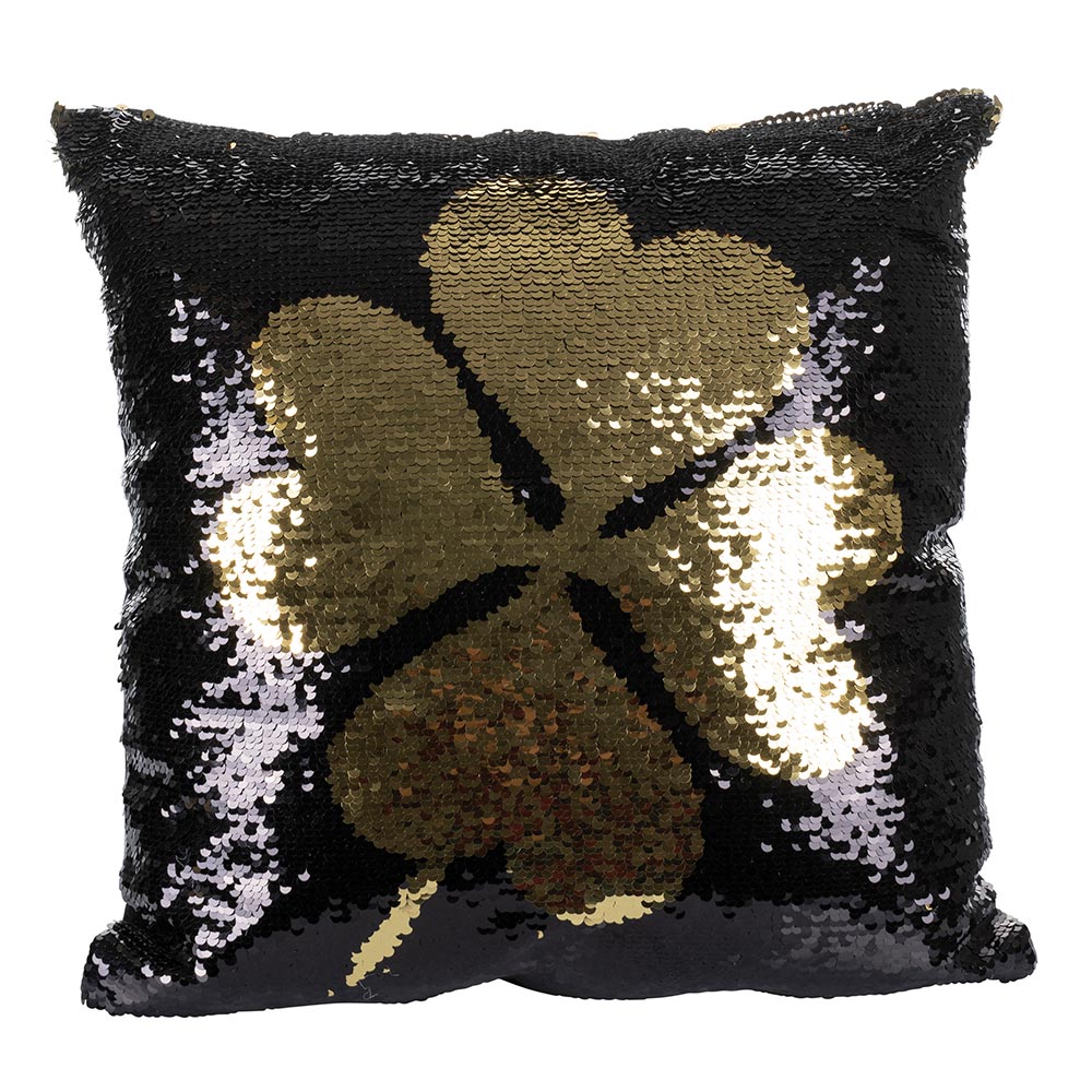 Cuscino arredo quadrifoglio 40x40 cm con paillettes, sfoderabile con zip