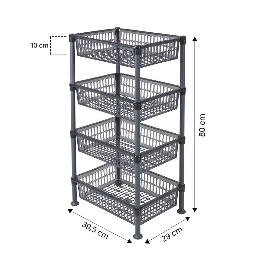 Carrello scaffaletto portafrutta da cucina a 4 ripiani 39,5x29xh80 cm Medium