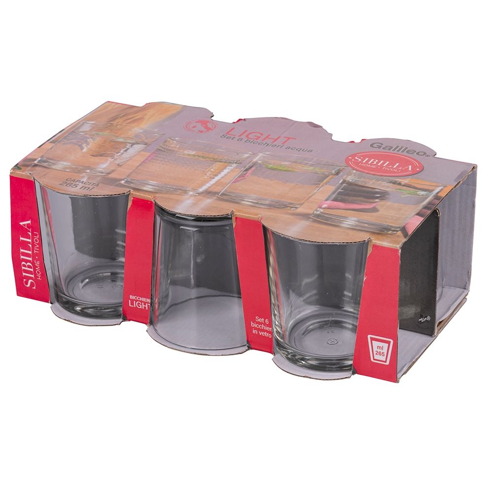 Bicchieri 265 ml in vetro trasparente set 6 pezzi Light Pure