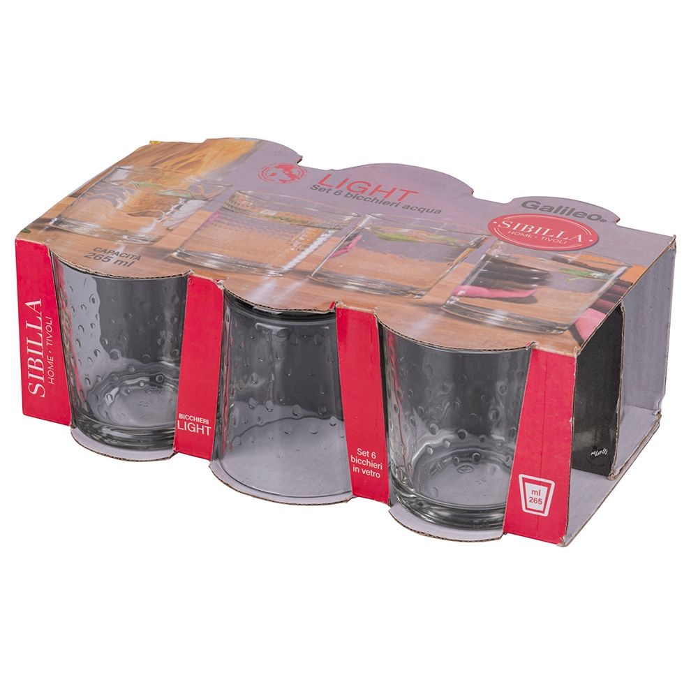 Set 6 bicchieri 265 ml in vetro trasparente per acqua con decoro bollicine Light Bubble