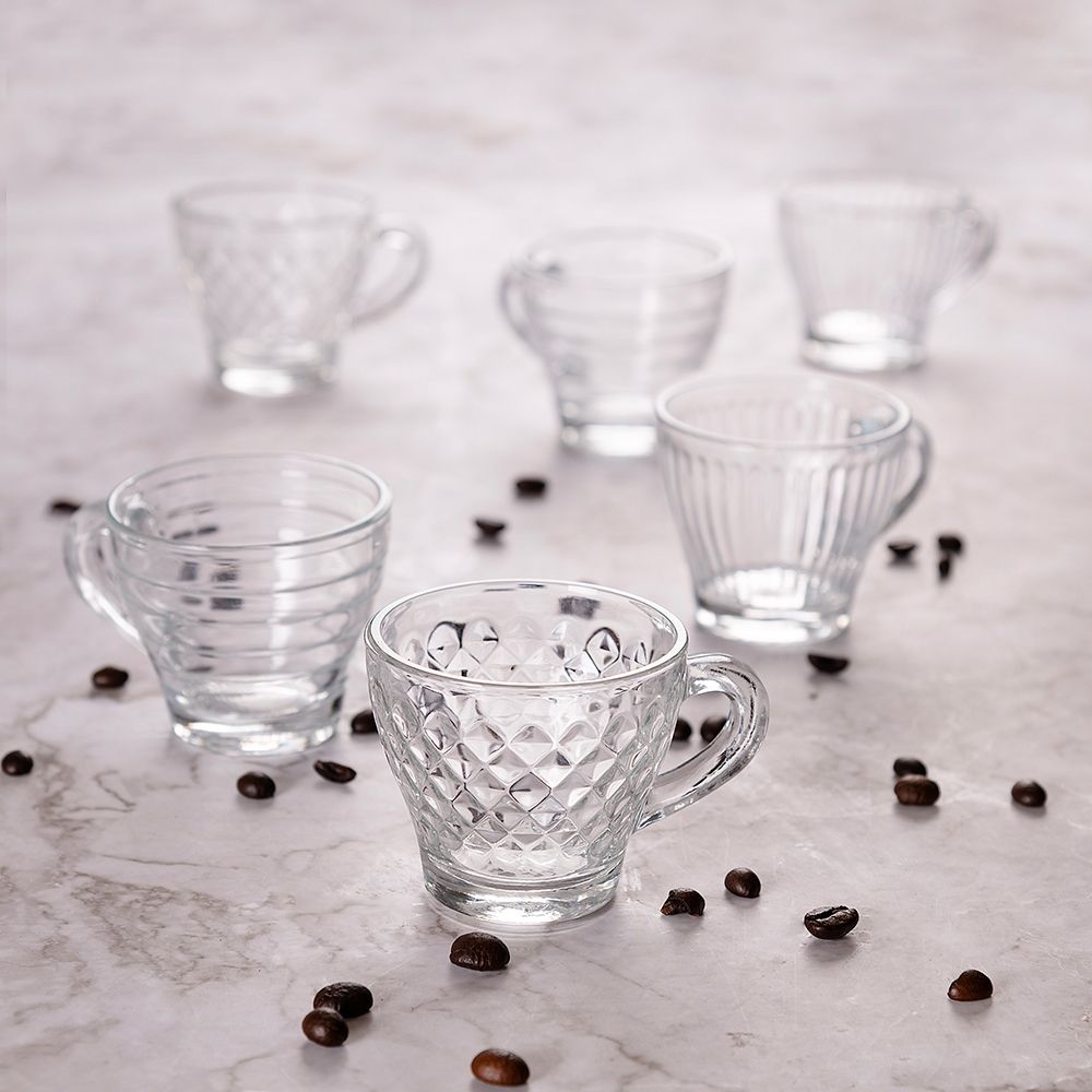 Set 6 tazzine caffè 90 ml in vetro trasparente, Marquise Diamond