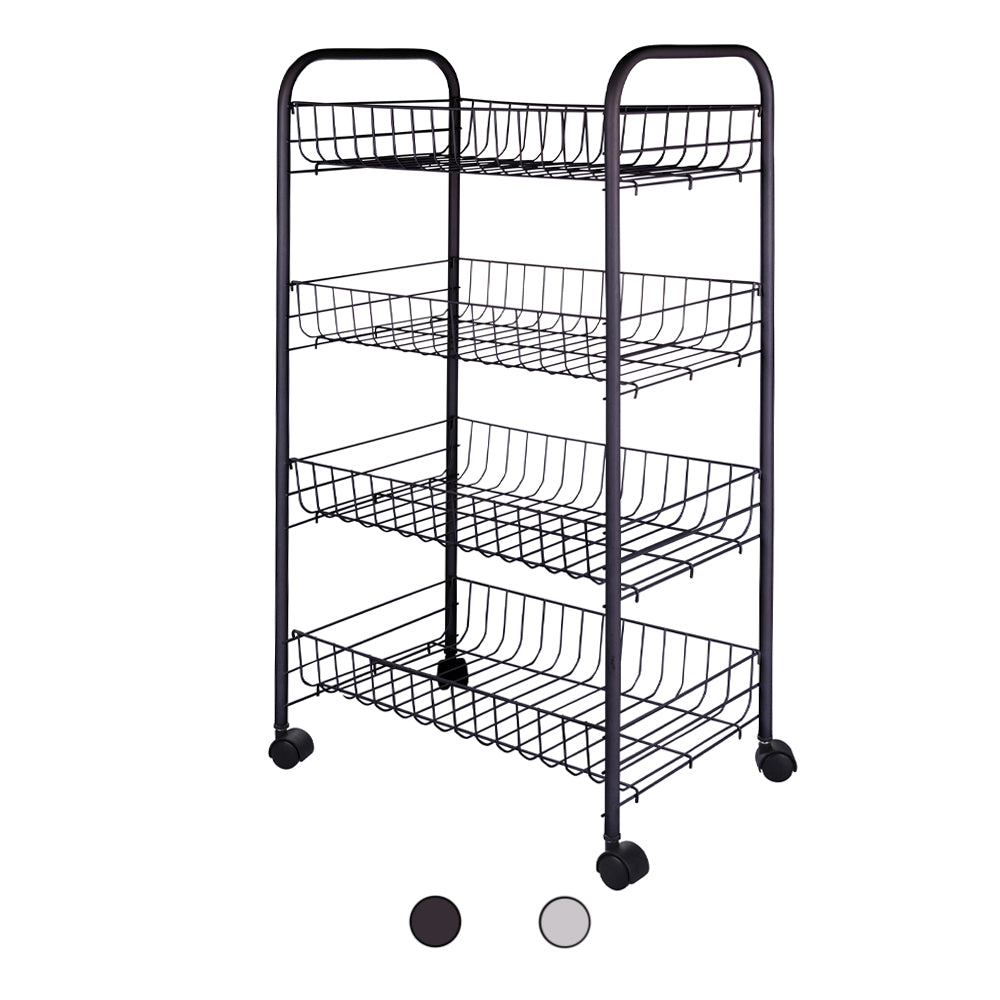 Carrello scaffale 41x26,5x75 cm in metallo da cucina con 4 ripiani e ruote