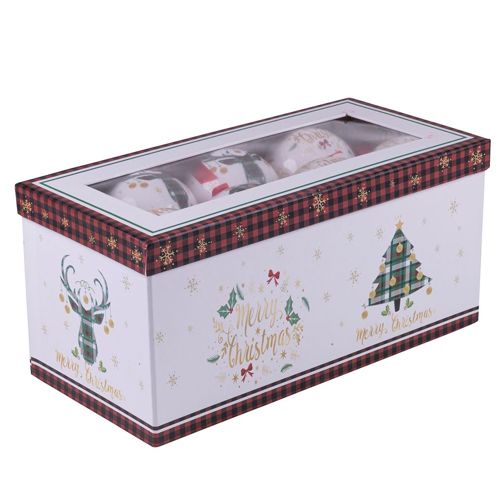 Scatola box 14 palle di Natale con laccetto diametro  7,5 cm, XMas Chic