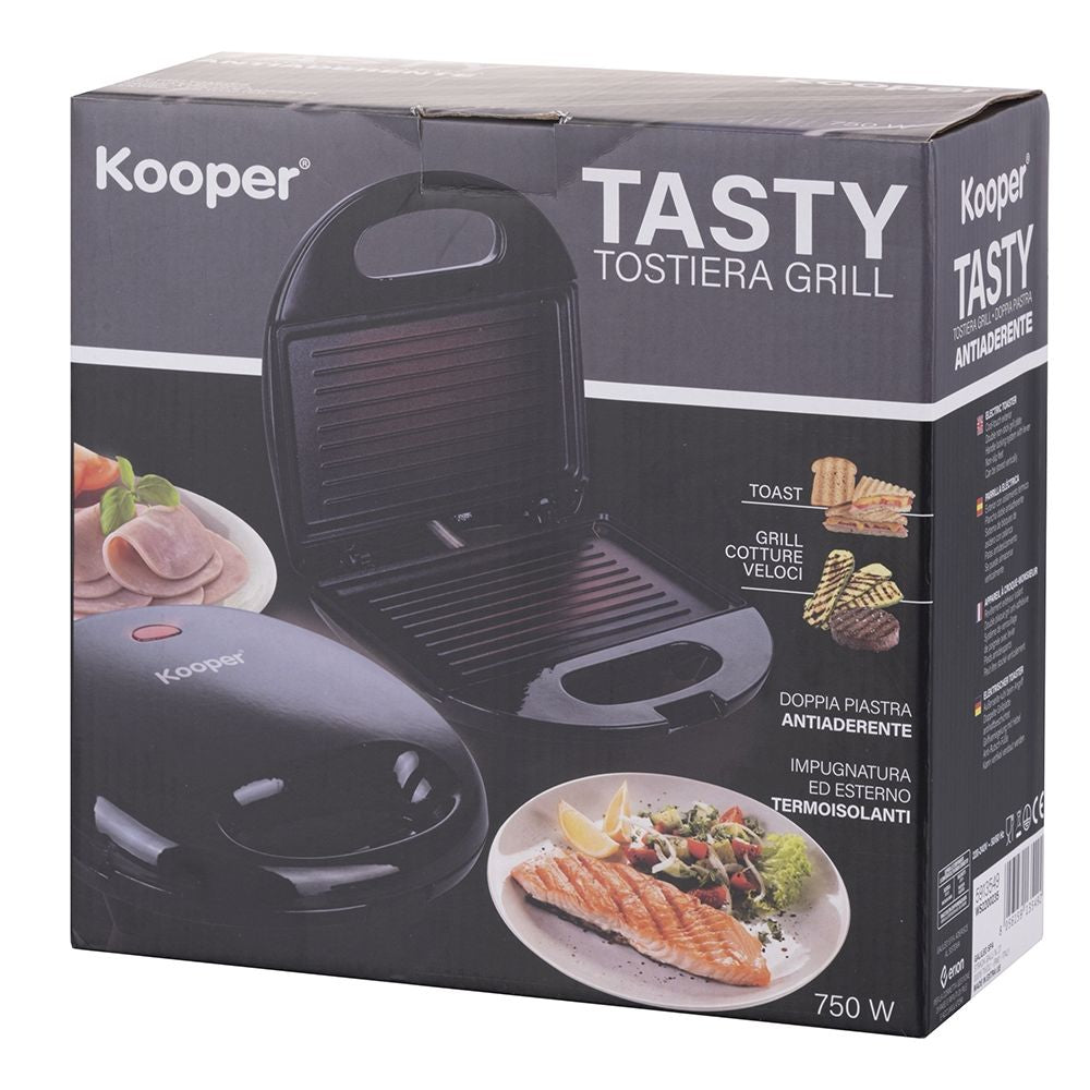 Tostiera doppia piastra grill antiaderente, nero lucido 750 W, Tasty