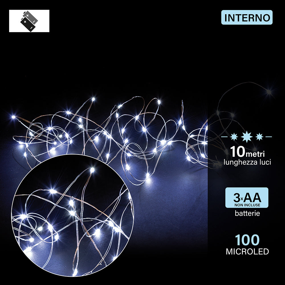 Luci natalizie filo da 100 led multicolore o bianco freddo 10 metri 6W