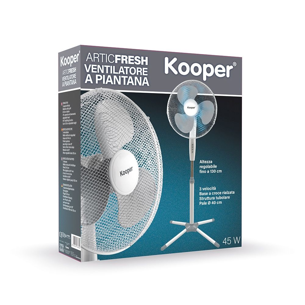 Ventilatore a piantana base a croce 3 velocità con oscillazione altezza fino a 135 cm ArticFresh